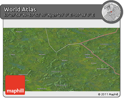 Satellite 3D Map of the Area around 63° 41' 4" N, 29° 49' 30" E