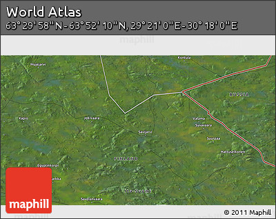 Satellite 3D Map of the Area around 63° 41' 4" N, 29° 49' 30" E