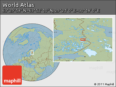 Savanna Style Location Map of the Area around 63° 41' 4" N, 29° 49' 30" E, hill shading