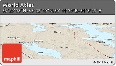 Shaded Relief Panoramic Map of the Area around 63° 41' 4" N, 30° 40' 29" E