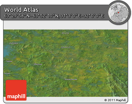 Satellite 3D Map of the Area around 63° 41' 4" N, 31° 31' 29" E