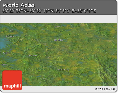 Satellite 3D Map of the Area around 63° 41' 4" N, 31° 31' 29" E