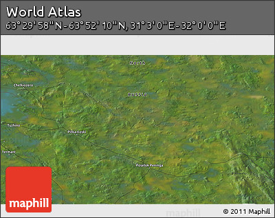 Satellite 3D Map of the Area around 63° 41' 4" N, 31° 31' 29" E
