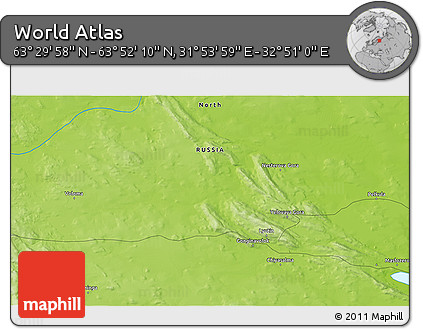 Physical 3D Map of the Area around 63° 41' 4" N, 32° 22' 30" E
