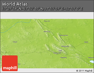 Physical 3D Map of the Area around 63° 41' 4" N, 32° 22' 30" E
