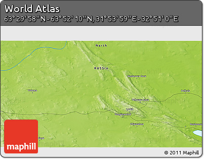 Physical 3D Map of the Area around 63° 41' 4" N, 32° 22' 30" E