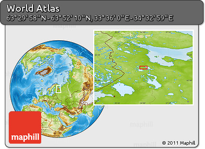 Physical Location Map of the Area around 63° 41' 4" N, 34° 4' 30" E