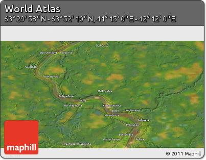 Satellite 3D Map of the Area around 63° 41' 4" N, 41° 43' 30" E