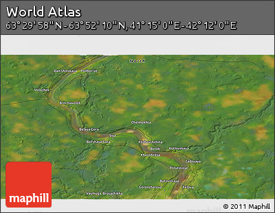 Satellite 3D Map of the Area around 63° 41' 4" N, 41° 43' 30" E