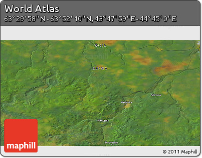 Satellite 3D Map of the Area around 63° 41' 4" N, 44° 16' 29" E