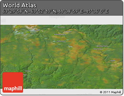 Satellite 3D Map of the Area around 63° 41' 4" N, 45° 7' 30" E