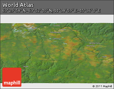 Satellite 3D Map of the Area around 63° 41' 4" N, 45° 7' 30" E