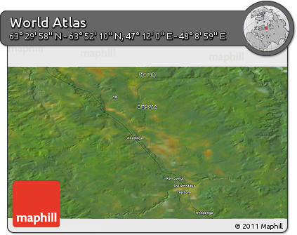 Satellite 3D Map of the Area around 63° 41' 4" N, 47° 40' 29" E