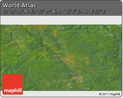 Satellite 3D Map of the Area around 63° 41' 4" N, 47° 40' 29" E