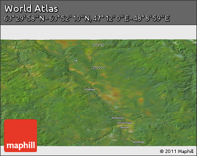 Satellite 3D Map of the Area around 63° 41' 4" N, 47° 40' 29" E