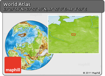 Physical Location Map of the Area around 63° 41' 4" N, 47° 40' 29" E