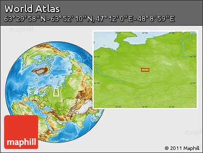 Physical Location Map of the Area around 63° 41' 4" N, 47° 40' 29" E