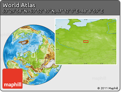 Physical Location Map of the Area around 63° 41' 4" N, 47° 40' 29" E
