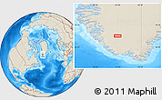 Shaded Relief Location Map of the area around 63° 41' 4" N, 47° 31' 29" W