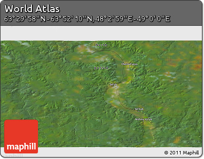 Satellite 3D Map of the Area around 63° 41' 4" N, 48° 31' 29" E