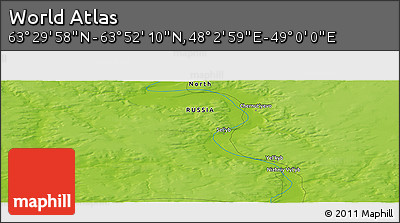 Physical Panoramic Map of the Area around 63° 41' 4" N, 48° 31' 29" E