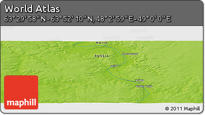 Physical Panoramic Map of the Area around 63° 41' 4" N, 48° 31' 29" E