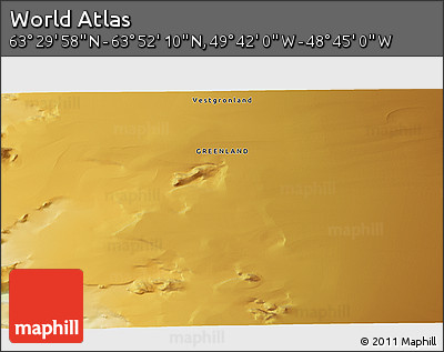 Physical 3D Map of the Area around 63° 41' 4" N, 49° 13' 30" W