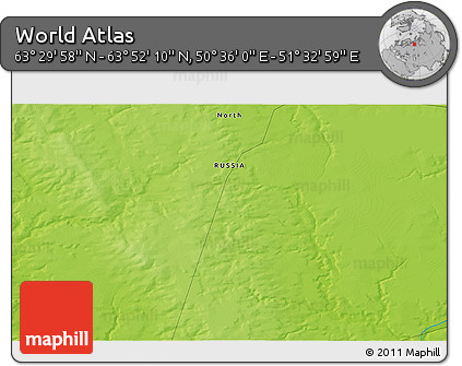 Physical 3D Map of the Area around 63° 41' 4" N, 51° 4' 30" E