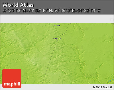 Physical 3D Map of the Area around 63° 41' 4" N, 51° 4' 30" E