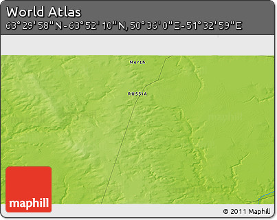 Physical 3D Map of the Area around 63° 41' 4" N, 51° 4' 30" E