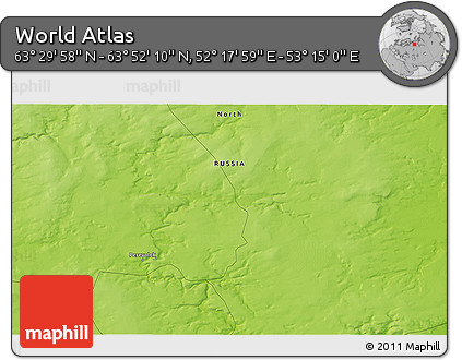 Physical 3D Map of the Area around 63° 41' 4" N, 52° 46' 29" E