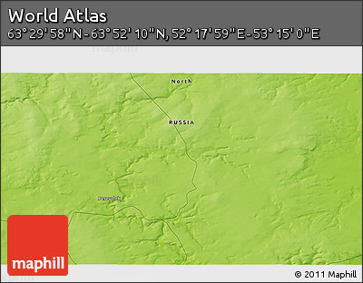 Physical 3D Map of the Area around 63° 41' 4" N, 52° 46' 29" E