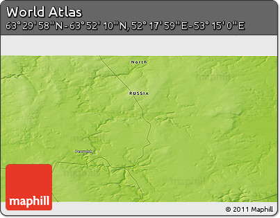 Physical 3D Map of the Area around 63° 41' 4" N, 52° 46' 29" E