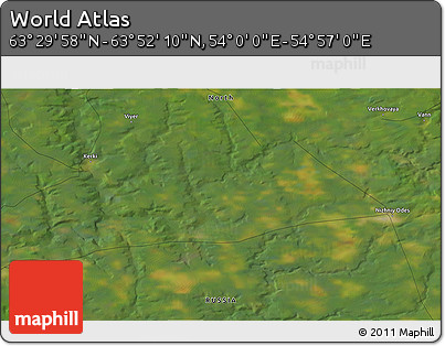 Satellite 3D Map of the Area around 63° 41' 4" N, 54° 28' 30" E