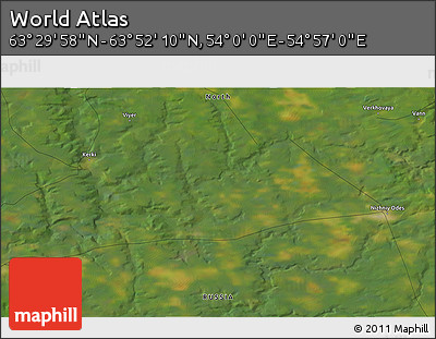 Satellite 3D Map of the Area around 63° 41' 4" N, 54° 28' 30" E