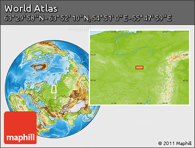 Physical Location Map of the Area around 63° 41' 4" N, 55° 19' 30" E