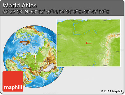 Physical Location Map of the Area around 63° 41' 4" N, 55° 19' 30" E