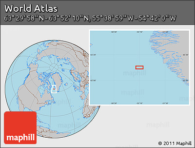 Gray Location Map of the Area around 63° 41' 4" N, 55° 10' 29" W