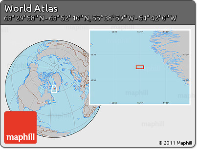 Gray Location Map of the Area around 63° 41' 4" N, 55° 10' 29" W