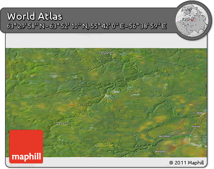Satellite 3D Map of the Area around 63° 41' 4" N, 56° 10' 29" E
