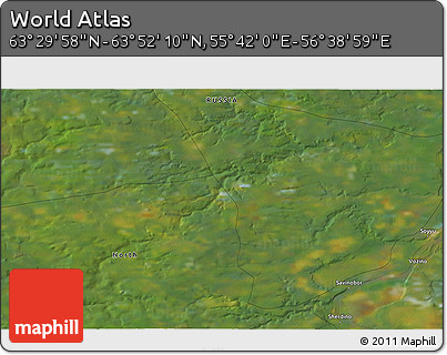 Satellite 3D Map of the Area around 63° 41' 4" N, 56° 10' 29" E