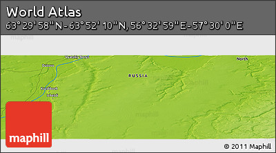 Physical Panoramic Map of the Area around 63° 41' 4" N, 57° 1' 29" E