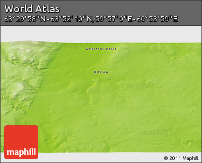 Physical 3D Map of the Area around 63° 41' 4" N, 60° 25' 29" E
