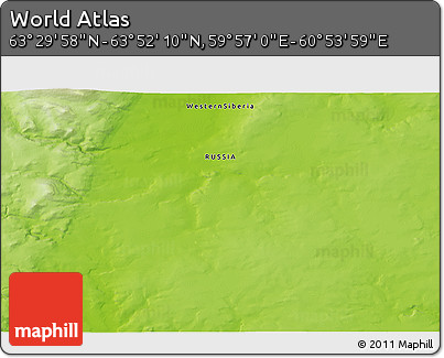 Physical 3D Map of the Area around 63° 41' 4" N, 60° 25' 29" E
