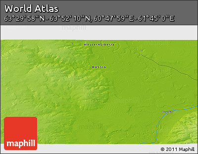 Physical 3D Map of the Area around 63° 41' 4" N, 61° 16' 29" E