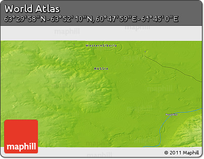 Physical 3D Map of the Area around 63° 41' 4" N, 61° 16' 29" E