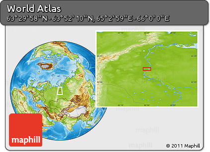Physical Location Map of the Area around 63° 41' 4" N, 65° 31' 30" E
