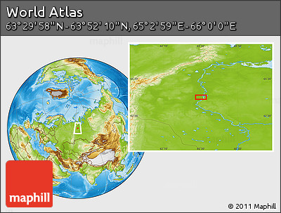 Physical Location Map of the Area around 63° 41' 4" N, 65° 31' 30" E