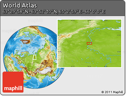 Physical Location Map of the Area around 63° 41' 4" N, 65° 31' 30" E