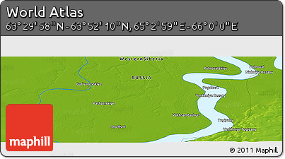 Physical Panoramic Map of the Area around 63° 41' 4" N, 65° 31' 30" E